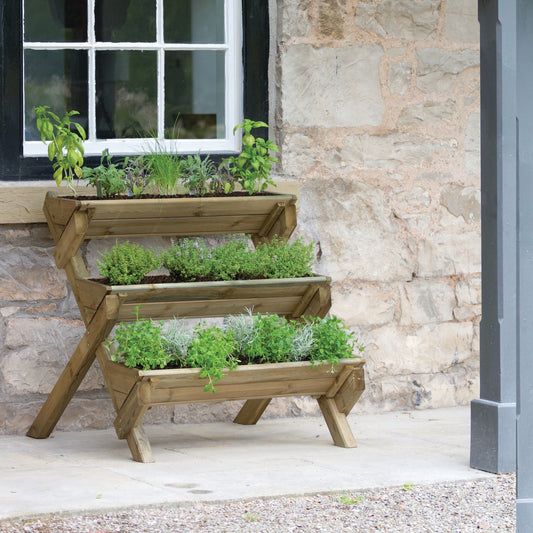 Stepped Wooden Planter Stand for Herbs Flowers Plants and Vegetables